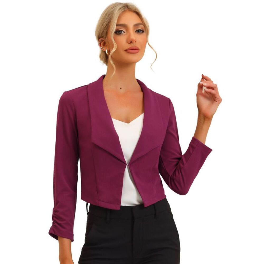 Allegra K Women's Purple Cropped Jacket